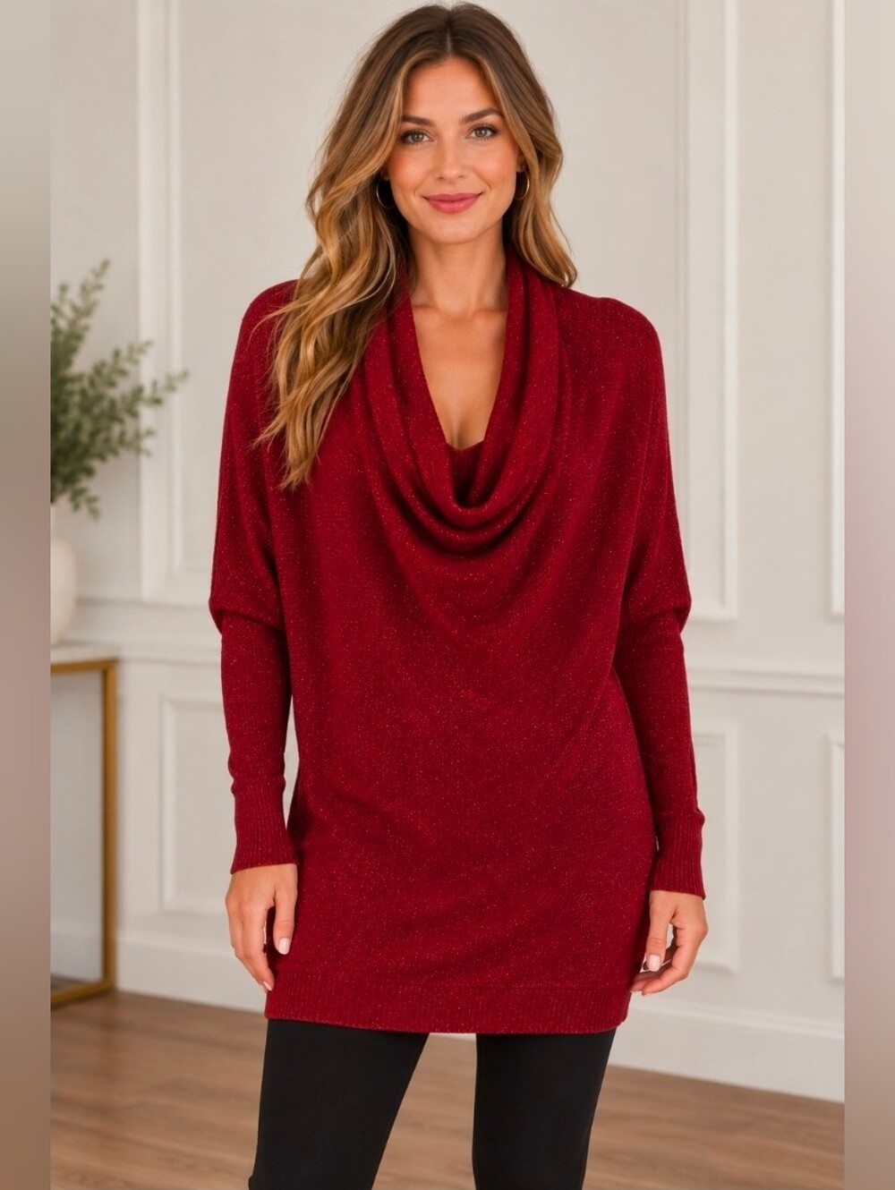 APT. 9 Women’s Cowl Neck tunic Sweater - Burgundy